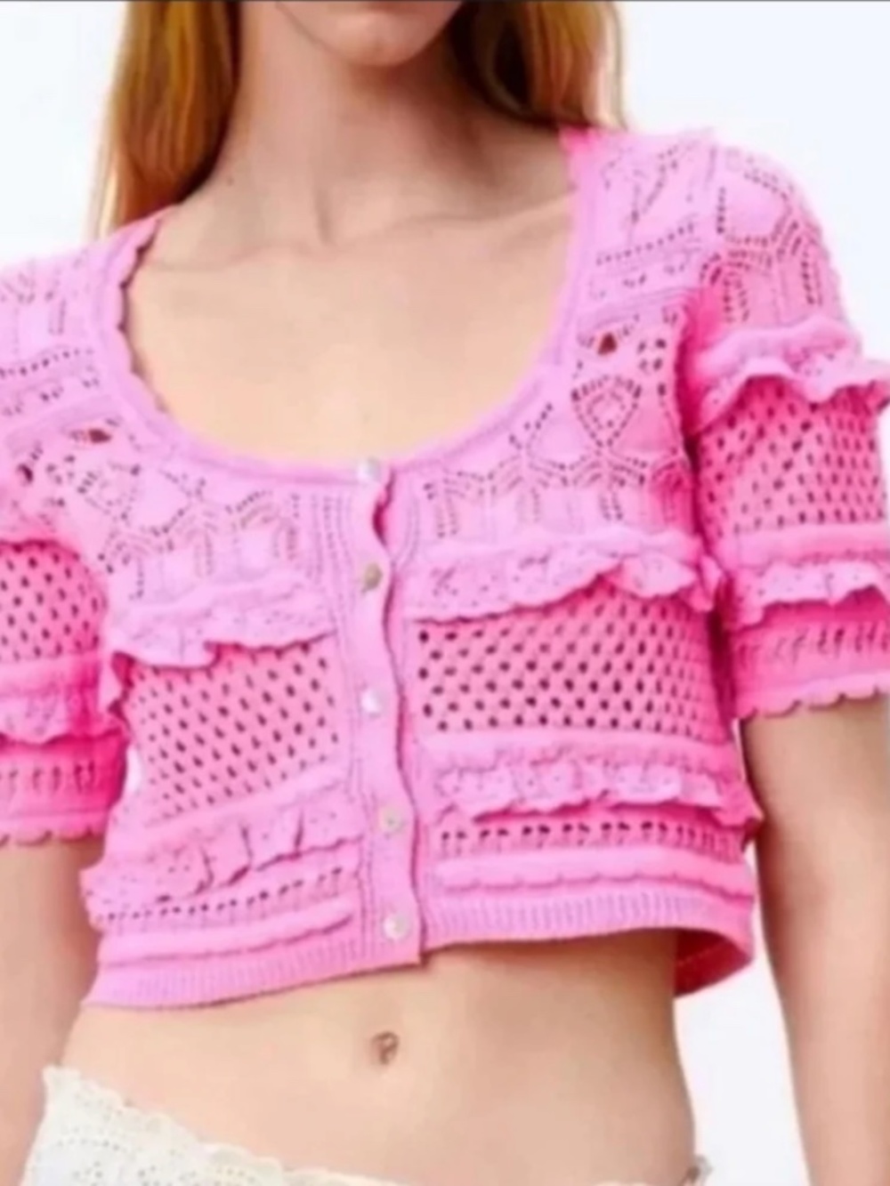 Zara Frilly Pink Knit Cardigan